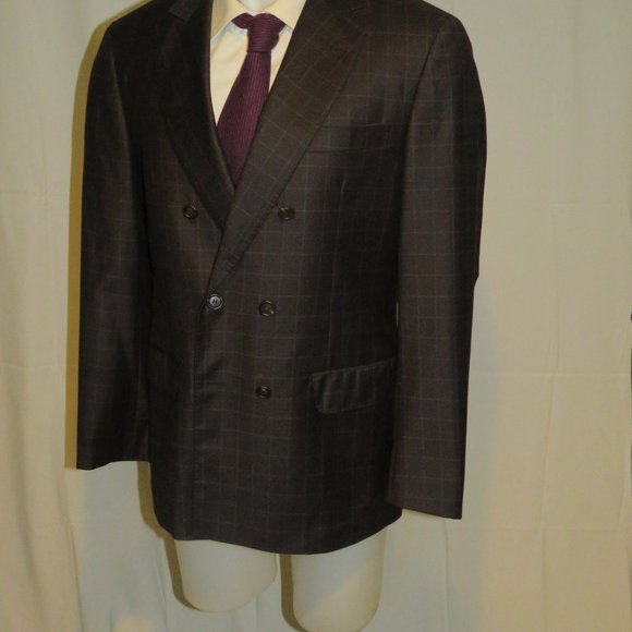 Brunello Cucinelli Brown Flannel Windowpane Double Breasted Blazer 40 NWT $2995 - Picture 5 of 12